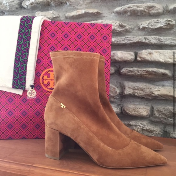 Tory Burch Penelope Size 7 Brown Stretch Suede Ankle Boot Bootie NEW - Picture 4 of 14